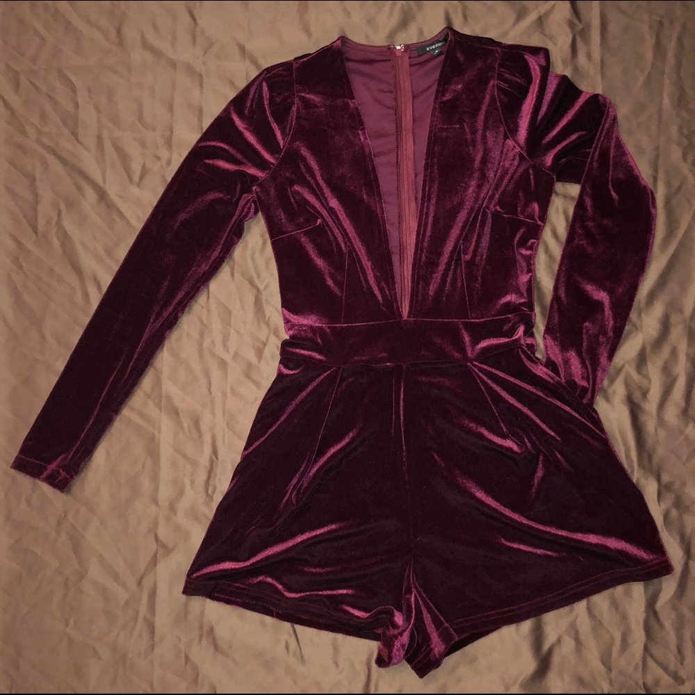 Red wine Velvet short Jumpsuit